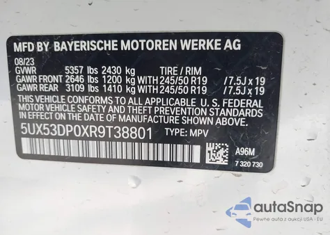 2024 BMW X3 xDrive30I z USA, uszkodzony, nr VIN 5UX53DP0XR9T38801